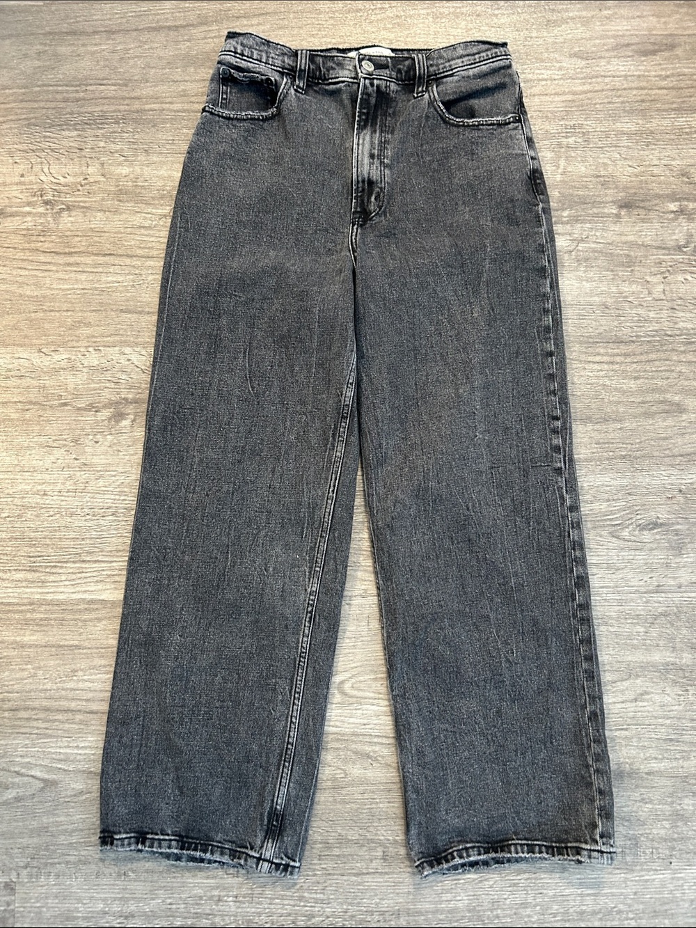 Abercrombie & Fitch Crop Wide Leg Ultra High Rise Jeans 29 Long Black - Picture 2 of 6